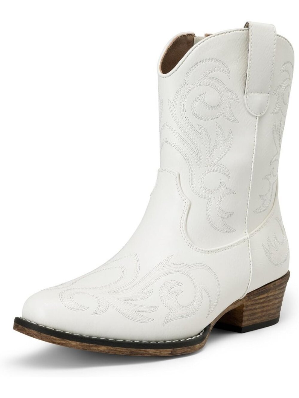 Women's White Cowgirl Western Boots Embroidered Stitched Ankle Boots